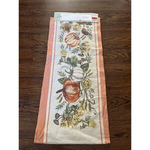 LILLIAN AUGUST Table Runner Fall Pumpkins Farmhouse Autumn 16 by 72" NWT
